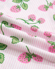 Stripe Strawberry Lapel Shirt & Drawstring Shorts Set