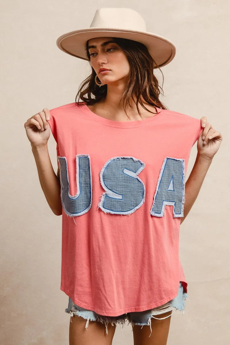 BiBi Washed Jersey With Usa Patched Raw Cut Edge Detail