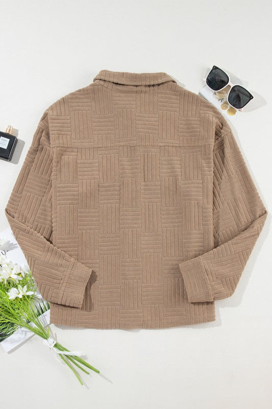 Textured Button-Up Chest Pocket Shacket in Khaki