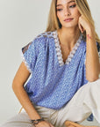 Davi & Dani Printed Lace V-Neck Top - Online Only