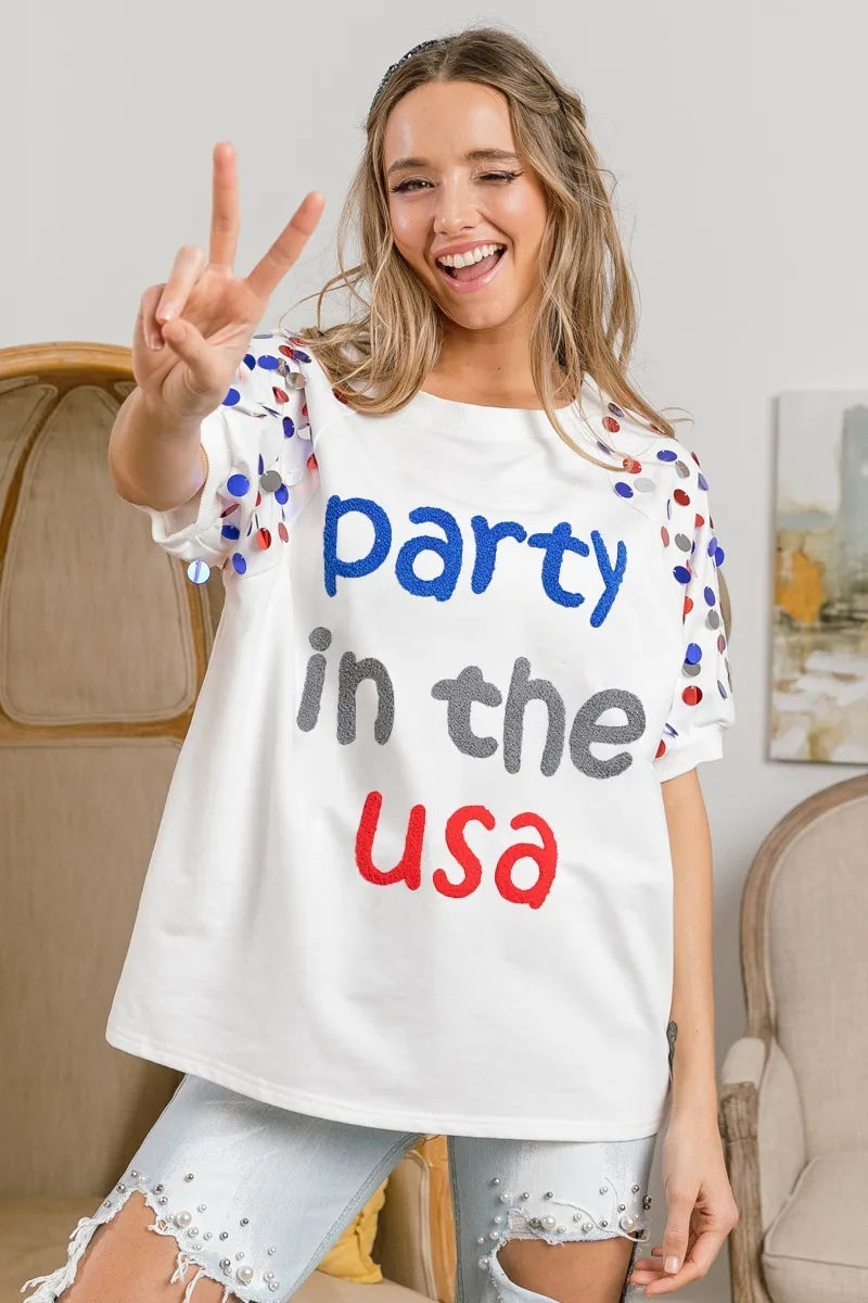 BiBi Party In The Usa Spangle Puff Sleeves Top