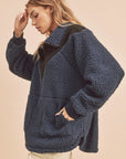 Aemi+Co Two Tone Half Zip Fleece Sweatshirt