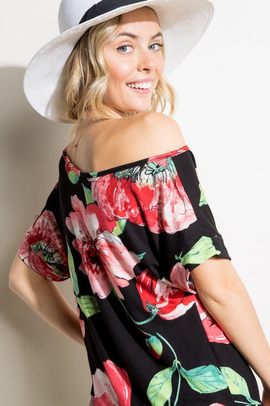 e Luna Floral One Shoulder Boxy Top