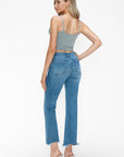 bytos Raw Hem Distressed Mid Rise Crop Jeans