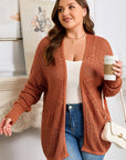 Plus Size Solid Pointelle Knit Open Front Cardigan