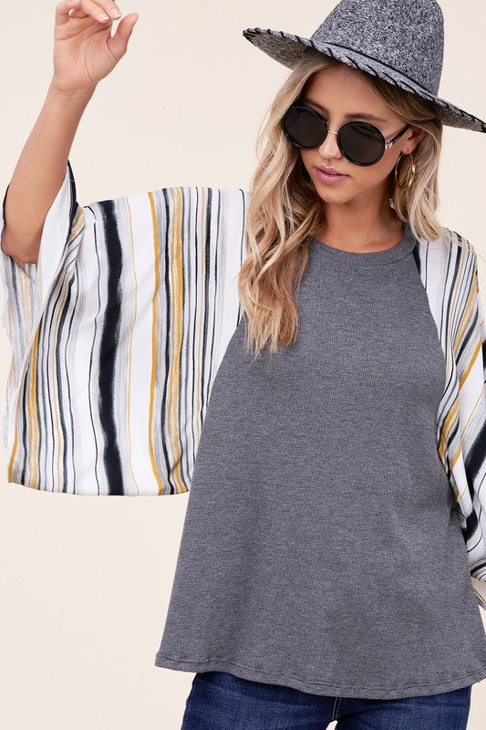 e Luna PLUS Waffle Striped Mix Kimono Top