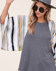 e Luna PLUS Waffle Striped Mix Kimono Top