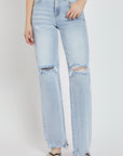 Risen Full Size High Rise Distressed Wide Leg Jeans