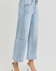 RISEN Full Size High Rise Seamed Detail Wide Leg Crop Jeans