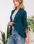 Celeste Full Size Rolled Leopard Cuff Open Front Blazer