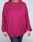 Zenana Plus Oversized Round Neck Raw Seam Melange Sweater