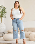 Sz 18W RFM Tummy Control High Waist Raw Hem Distressed Jeans