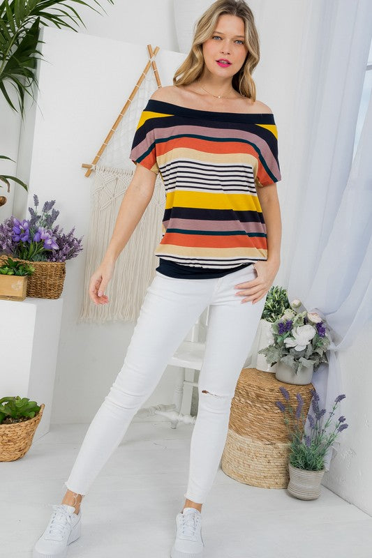 e Luna PLUS Striped Offshoulder Top