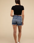 ZENANA Mid Rise Raw Frayed Hem Denim Shorts