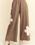 Davi & Dani Flower Patch Elastic Waist Wide Leg Pants