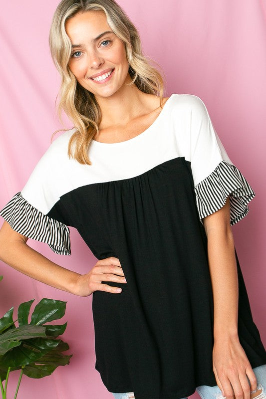 e Luna PLUS Solid Striped Baby Doll Top