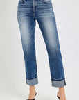 RISEN Full Size High Rise Crop Straight Roll Up Jeans