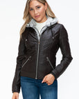 YMI Faux Layered Double-Zipper Jacket with Fuzzy Hood