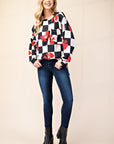 Celeste Full Size Checkered Bow Print Round Neck T-Shirt