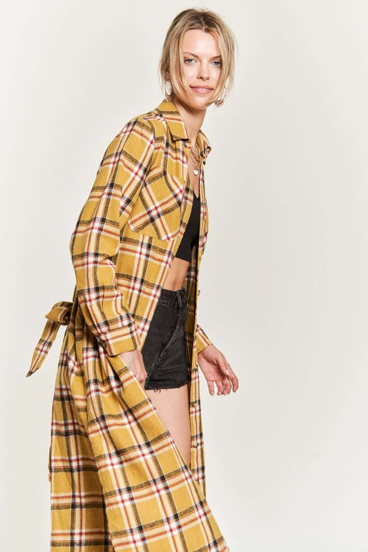 Plus Jade by Jane Plaid Print Collar Long Shirt Dress