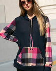 e Luna Plaid Mixed Hoodie Sweatshirt