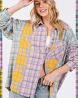 SAGE + FIG Button Up Raw Hem  Plaid Flannel Shirt