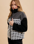 Annie Wear Plaid Zip Up Drop Shoulder Sherpa Jacket