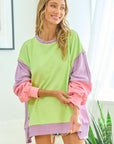 First Love Color Block Long Sleeve Slit Sweatshirt