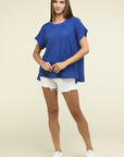 Zenana Brushed Waffle Exposed-Seam Short Sleeve Top