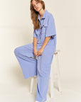 Jade By Jane Basic Collar Shirt Wide leg Jumpsuit