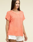 Zenana Brushed Waffle Exposed-Seam Short Sleeve Top