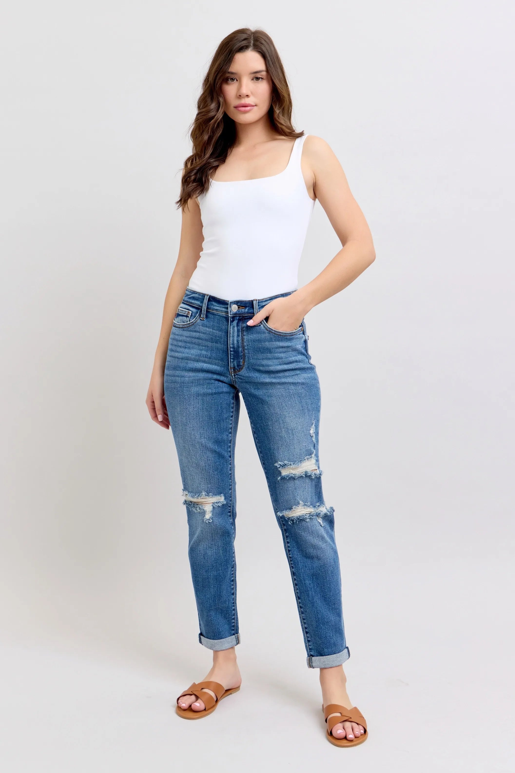 Judy Blue Full Size Mr Vintage Wash Boyfriend Fit W/ Destroy Jeans Plue Size