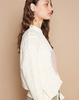 POL Cable-Knit Peace Patch Dropped Shoulder Sweater