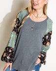 e Luna Floral Mixed Puff Sleeve Top