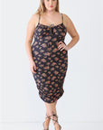 Blue Leopard Plus Size Ruched Floral Square Neck Cami Dress