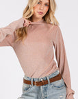 SAGE + FIG Glitter Mock Neck Lettuce Hem Long Sleeve Top