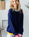 First Love Contrast Ribbed Round Neck Long Sleeve Sweater