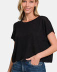 Zenana Round Neck Short Sleeve Crop T-Shirt