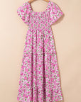 Dainty Floral Smocked Puff Sleeve Flowy Maxi Dress