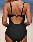 Scalloped V Neck Cut Out Monokini Swimwear