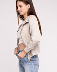 Zenana Acid Wash Cotton Waffle Hooded Zip-Up Jacket