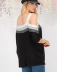 Celeste Full Size Striped Cold Shoulder Top