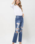 Flying Monkey Distressed High Rise Ankle Relaxed Straight Jean - Online Only