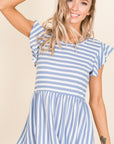 BOMBOM Striped Round Neck Blouse