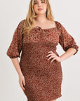 Zenobia Plus Size Smocked Printed Square Neck Mini Dress