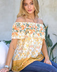 Davi & Dani Printed Off Shoulder Smocked Top