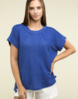 Zenana Brushed Waffle Exposed-Seam Short Sleeve Top