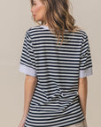 BiBi Contrast Striped Notched Knit Top