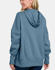 Zenana Half Snap Long Sleeve Hoodie with Kangaroo Pocket