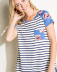 e Luna Striped Floral Mix Pocket Top